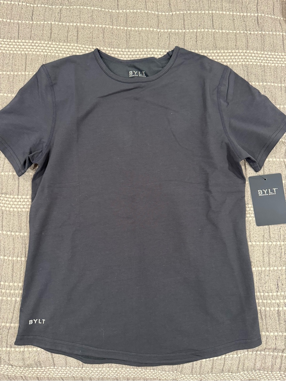 3 BYLT Basics Short Sleeve Crewneck T‑Shirts in Black, Gray, and Navy